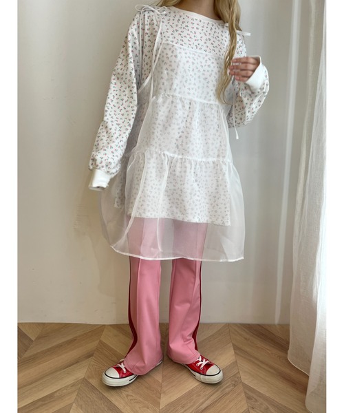 WC(ダブル シー)の「リトルフラワーワッフルビッグロンT(Tシャツ/カットソー・レディース・サックスブルー/ピンク/オレンジ・FREE)」の5枚目の写真