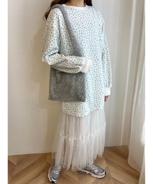 WC(ダブル シー)の「リトルフラワーワッフルビッグロンT(Tシャツ/カットソー・レディース・サックスブルー/ピンク/オレンジ・FREE)」の8枚目の写真