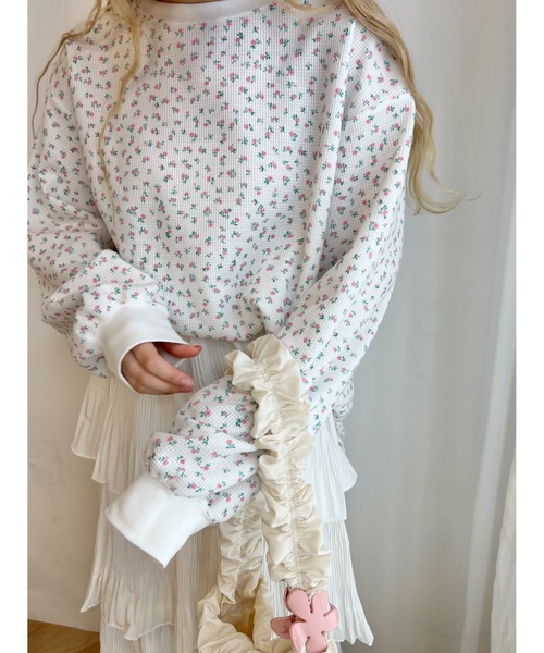 WC(ダブル シー)の「リトルフラワーワッフルビッグロンT(Tシャツ/カットソー・レディース・サックスブルー/ピンク/オレンジ・FREE)」の14枚目の写真