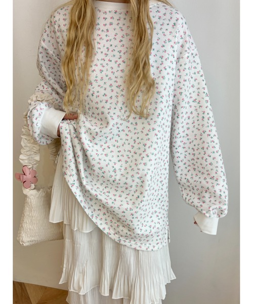 WC(ダブル シー)の「リトルフラワーワッフルビッグロンT(Tシャツ/カットソー・レディース・サックスブルー/ピンク/オレンジ・FREE)」の19枚目の写真