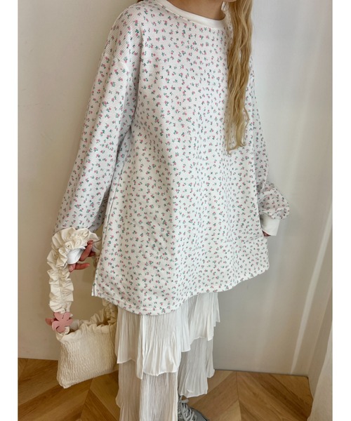 WC(ダブル シー)の「リトルフラワーワッフルビッグロンT(Tシャツ/カットソー・レディース・サックスブルー/ピンク/オレンジ・FREE)」の6枚目の写真