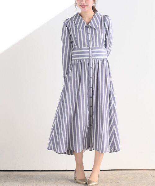 rps(アールピーエス)の「ウエスト切替フレアーシャツワンピース(シャツワンピース・レディース・グリーン/パープル/ブルー系その他2/ネイビー・フリー)」の4枚目の写真