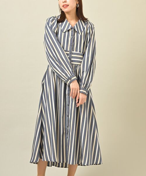 rps(アールピーエス)の「ウエスト切替フレアーシャツワンピース(シャツワンピース・レディース・グリーン/パープル/ブルー系その他2/ネイビー・フリー)」の3枚目の写真