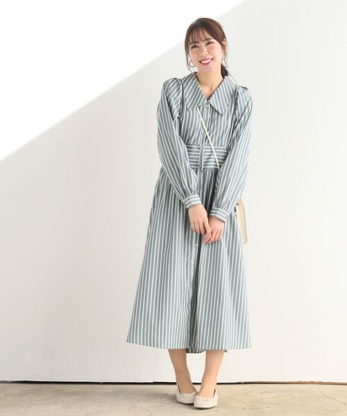 rps(アールピーエス)の「ウエスト切替フレアーシャツワンピース(シャツワンピース・レディース・グリーン/パープル/ブルー系その他2/ネイビー・フリー)」の9枚目の写真