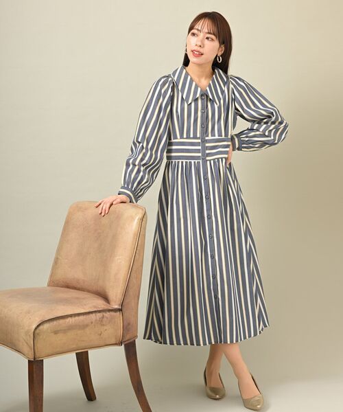 rps(アールピーエス)の「ウエスト切替フレアーシャツワンピース(シャツワンピース・レディース・グリーン/パープル/ブルー系その他2/ネイビー・フリー)」の5枚目の写真