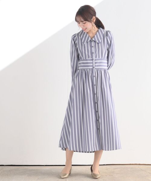 rps(アールピーエス)の「ウエスト切替フレアーシャツワンピース(シャツワンピース・レディース・グリーン/パープル/ブルー系その他2/ネイビー・フリー)」の6枚目の写真