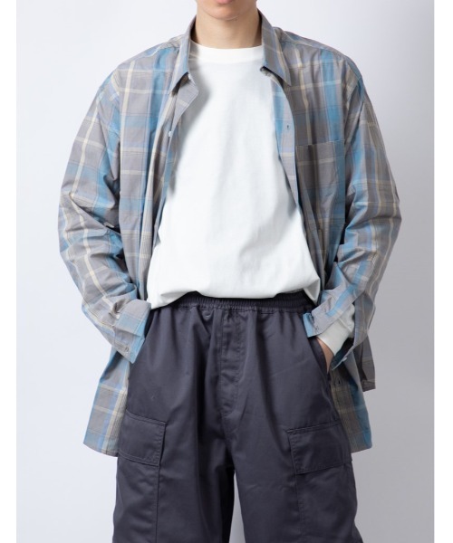 Beno（ビーノ）の「ブロードチェック　ルーズシルエット レギュラーカラーシャツ（シャツ/ブラウス・メンズ・オレンジ/ベージュ/グレー/ラベンダー・M/L）」の14枚目の写真