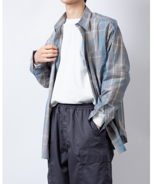 Beno（ビーノ）の「ブロードチェック　ルーズシルエット レギュラーカラーシャツ（シャツ/ブラウス・メンズ・オレンジ/ベージュ/グレー/ラベンダー・M/L）」の15枚目の写真