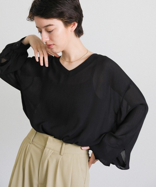 select MOCA(セレクトモカ)の「オープンスリーブデザインシフォンブラウス(シャツ/ブラウス・レディース・グレイッシュベージュ/アイボリー/ブラック・FREE)」の20枚目の写真