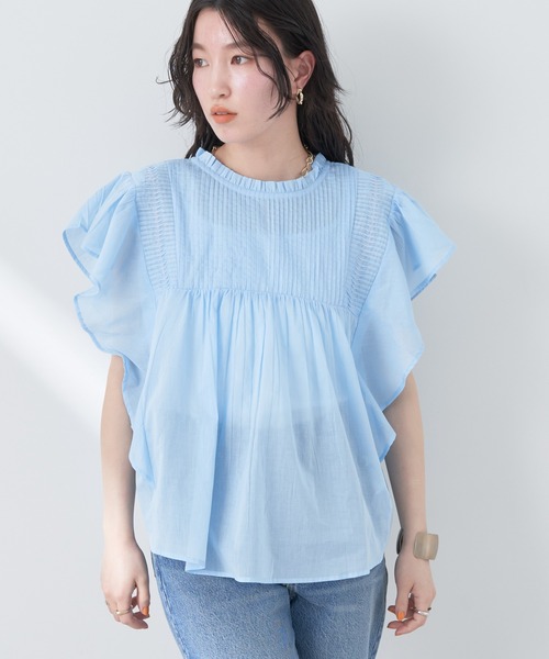earth music&ecology(アースミュージックアンドエコロジー)の「コットンボイルフリルブラウス(シャツ/ブラウス・レディース・オフホワイト/ブラック/ライトピンク/サックスブルー/ミント/ベージュ・FREE)」の5枚目の写真