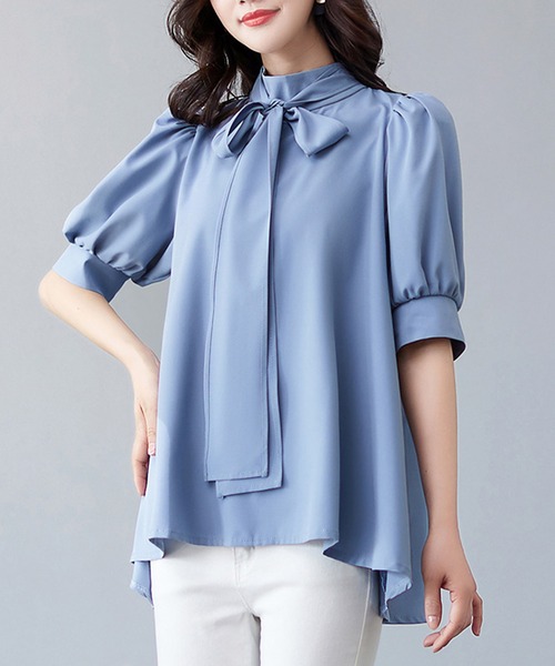 Amulet（アミュレット）の「ボウタイリボンブラウス（シャツ/ブラウス・レディース・ブルー/ブラック/ホワイト/ベージュ/グリーン・FREE）」の5枚目の写真