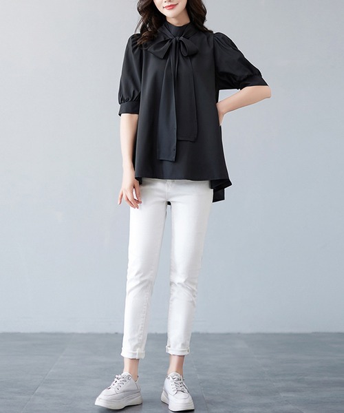 Amulet（アミュレット）の「ボウタイリボンブラウス（シャツ/ブラウス・レディース・ブルー/ブラック/ホワイト/ベージュ/グリーン・FREE）」の11枚目の写真