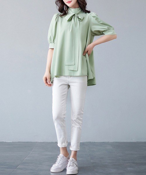 Amulet（アミュレット）の「ボウタイリボンブラウス（シャツ/ブラウス・レディース・ブルー/ブラック/ホワイト/ベージュ/グリーン・FREE）」の17枚目の写真