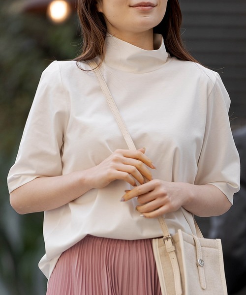 ZAKKA-BOX(ザッカボックス)の「ハイネックハーフスリーブプルオーバー(Tシャツ/カットソー・レディース・キャメル/ブラック/ホワイト・FREE)」の13枚目の写真