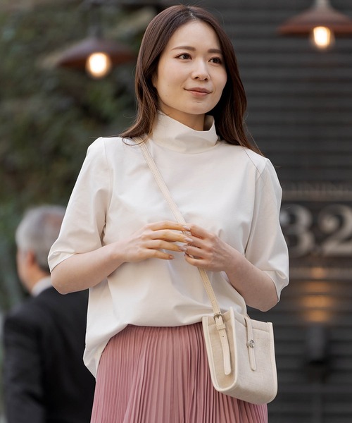 ZAKKA-BOX(ザッカボックス)の「ハイネックハーフスリーブプルオーバー(Tシャツ/カットソー・レディース・キャメル/ブラック/ホワイト・FREE)」の14枚目の写真
