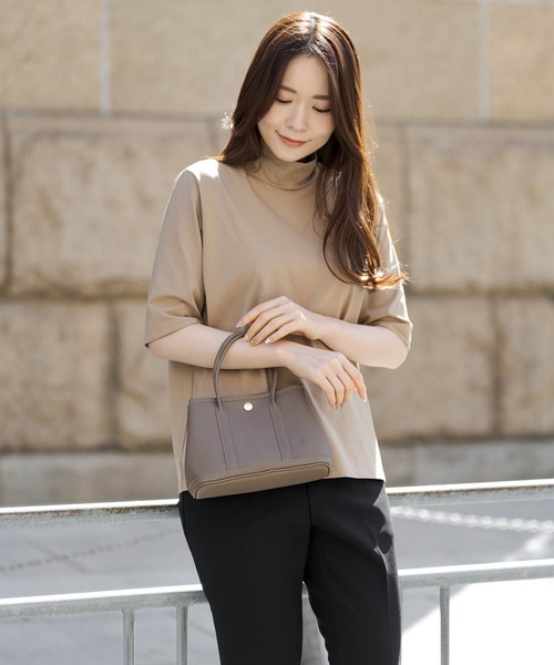 ZAKKA-BOX(ザッカボックス)の「ハイネックハーフスリーブプルオーバー(Tシャツ/カットソー・レディース・キャメル/ブラック/ホワイト・FREE)」の19枚目の写真