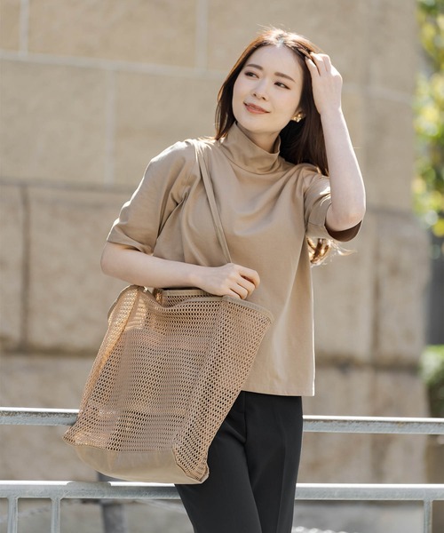 ZAKKA-BOX(ザッカボックス)の「ハイネックハーフスリーブプルオーバー(Tシャツ/カットソー・レディース・キャメル/ブラック/ホワイト・FREE)」の22枚目の写真