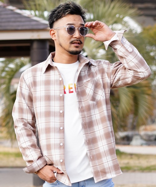 RTEG チェック柄シャツ Sサイズ RTEGサッカーチェックロングシャツ（シャツ/ブラウス