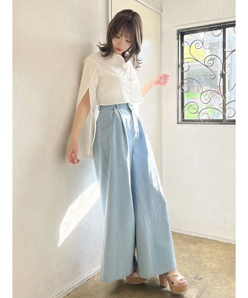 dazzlin（ダズリン）の「ダブルハイウエストワイドデニムパンツ