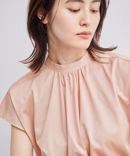 ROPE'(ロペ)の「【洗える・清涼感】クリア天竺スタンドギャザーカットソー(Tシャツ/カットソー・レディース・ピンク系その他2/ホワイト/ブラック/ブルー系その他4・38)」の4枚目の写真