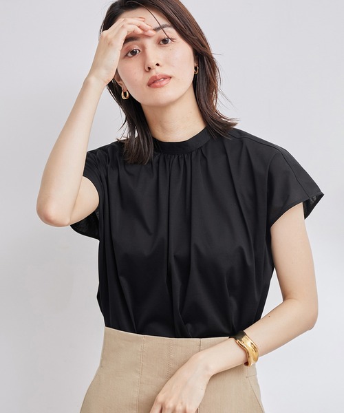 ROPE'(ロペ)の「【洗える・清涼感】クリア天竺スタンドギャザーカットソー(Tシャツ/カットソー・レディース・ピンク系その他2/ホワイト/ブラック/ブルー系その他4・38)」の2枚目の写真