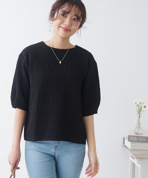 couture brooch（クチュールブローチ）の「◆バックフェイクパール膨れジャガードトップス（Tシャツ/カットソー・レディース・ブラック/アイボリー・36/38/40/42）」の2枚目の写真