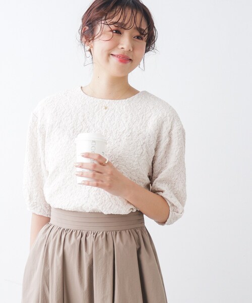 couture brooch（クチュールブローチ）の「◆バックフェイクパール膨れジャガードトップス（Tシャツ/カットソー・レディース・ブラック/アイボリー・36/38/40/42）」の22枚目の写真