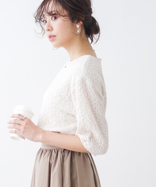 couture brooch（クチュールブローチ）の「◆バックフェイクパール膨れジャガードトップス（Tシャツ/カットソー・レディース・ブラック/アイボリー・36/38/40/42）」の9枚目の写真