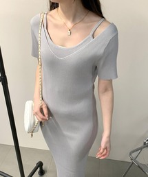 リブニットワンピース・キャミソールセット