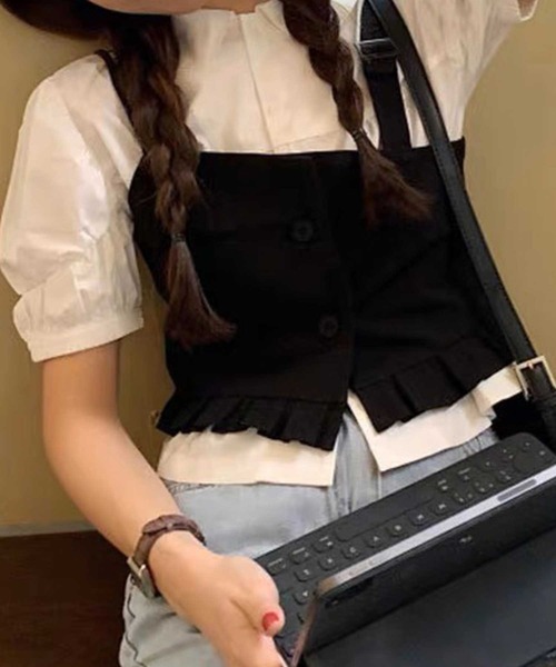 SPIGA(スピーガ)の「ニットビスチェドッキングブラウス(シャツ/ブラウス・レディース・ホワイト/ブラック/ブルー・FREE)」の4枚目の写真