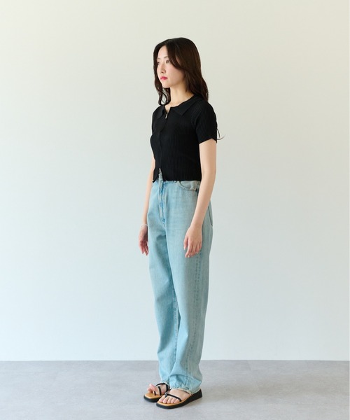 ECRIRE（エクリール）の「コンパクトなシルエット。Wジップ半袖ニットトップス。（ニット/セーター・レディース・ホワイト/ブラック/ブルー・フリー）」の8枚目の写真