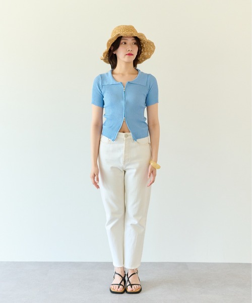 ECRIRE（エクリール）の「コンパクトなシルエット。Wジップ半袖ニットトップス。（ニット/セーター・レディース・ホワイト/ブラック/ブルー・フリー）」の13枚目の写真