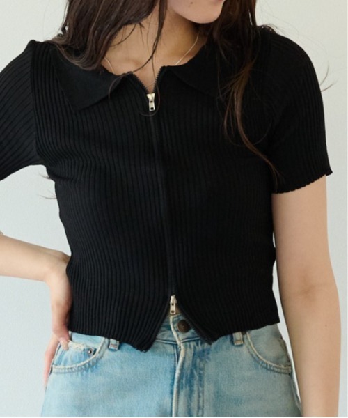 ECRIRE（エクリール）の「コンパクトなシルエット。Wジップ半袖ニットトップス。（ニット/セーター・レディース・ホワイト/ブラック/ブルー・フリー）」の20枚目の写真
