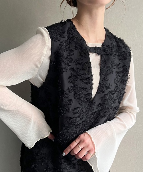 シャギージャガード深Vネックベスト