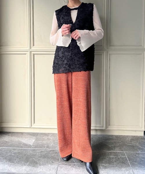 シャギージャガード深Vネックベスト