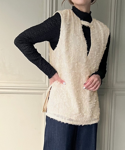 シャギージャガード深Vネックベスト