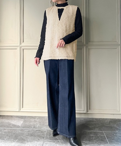 シャギージャガード深Vネックベスト