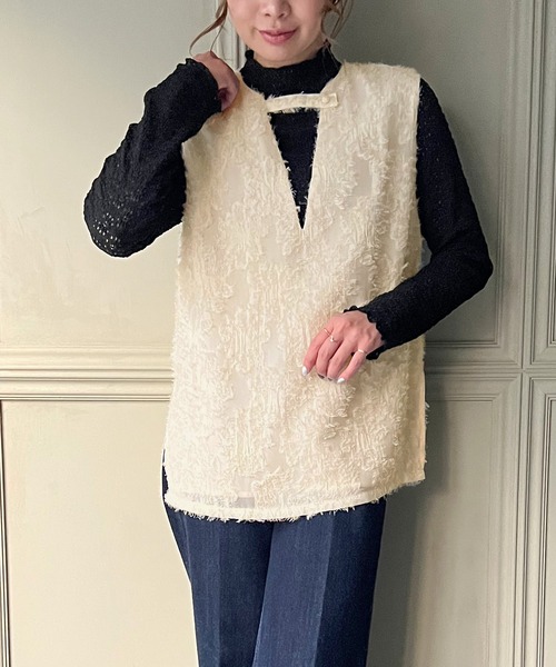 シャギージャガード深Vネックベスト