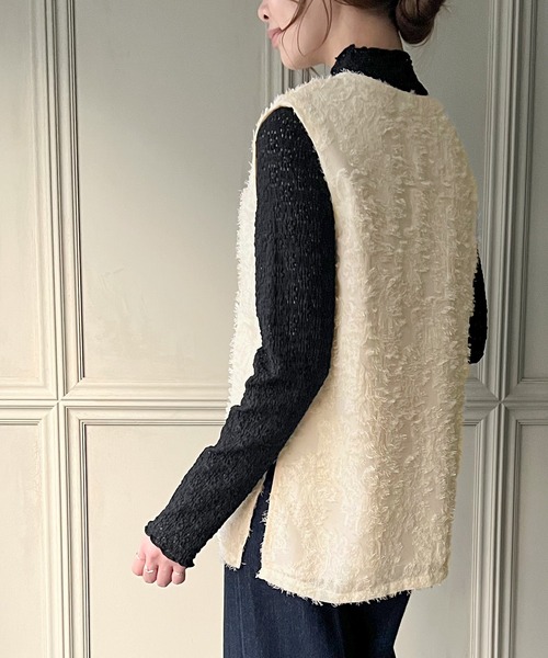 シャギージャガード深Vネックベスト