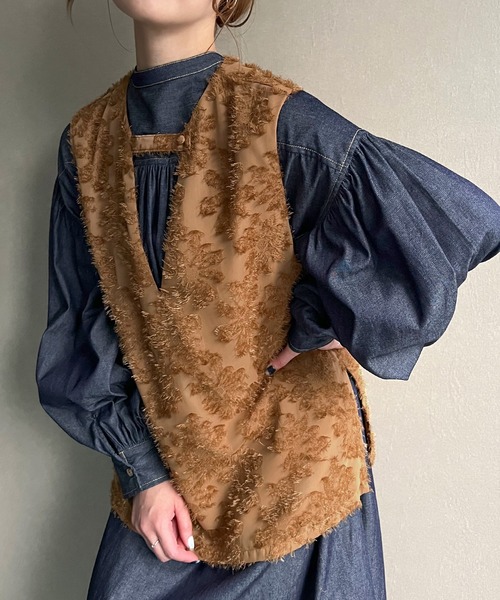 シャギージャガード深Vネックベスト