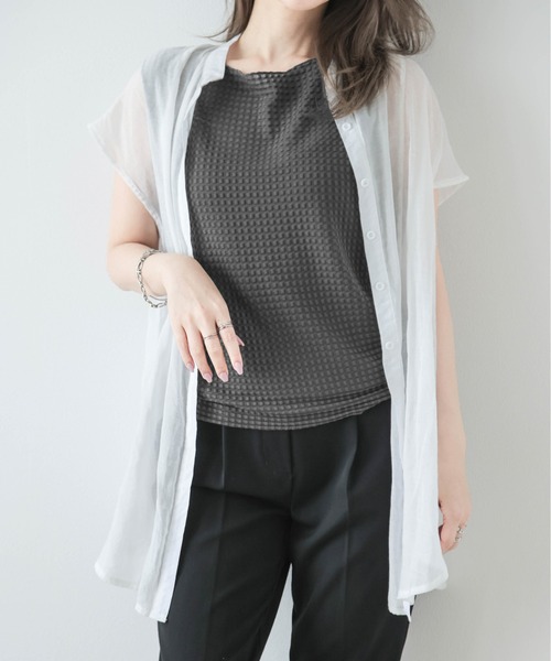 La-gemme(ラジェム)の「チェックジャガードトップス(Tシャツ/カットソー・レディース・グリーン/グレー/ブラック/ホワイト・フリー)」の18枚目の写真