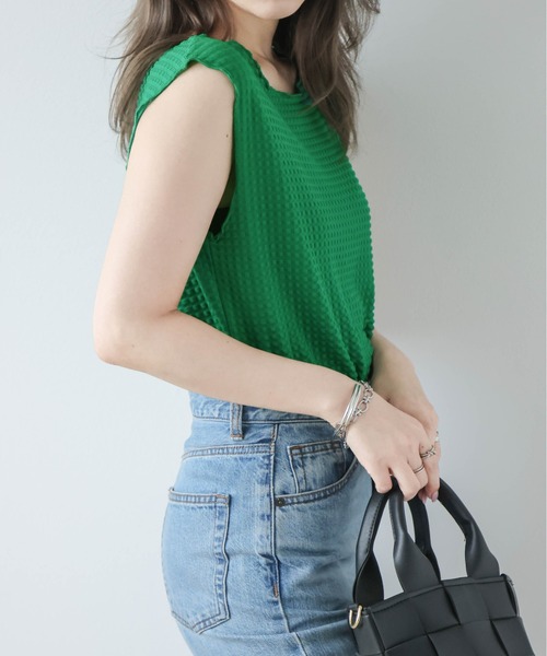 La-gemme(ラジェム)の「チェックジャガードトップス(Tシャツ/カットソー・レディース・グリーン/グレー/ブラック/ホワイト・フリー)」の22枚目の写真