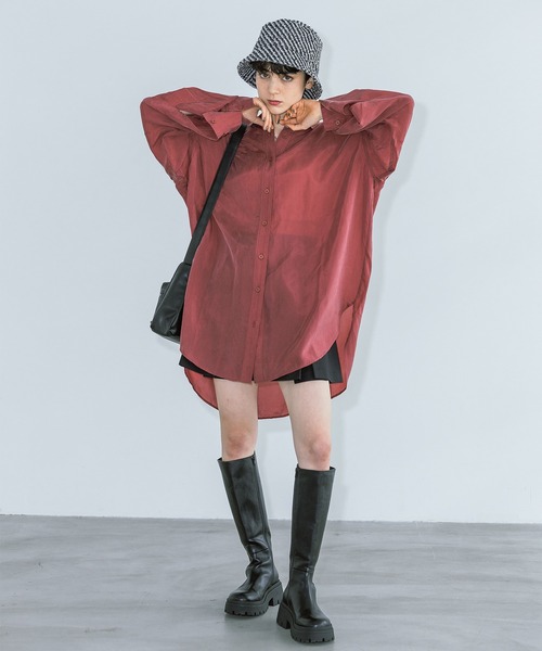 PAGEBOY（ページボーイ）の「シルキーレーヨンルーズシャツ（シャツ/ブラウス・レディース・ブラック/ボルドー/モカ/オフホワイト・FREE）」の10枚目の写真