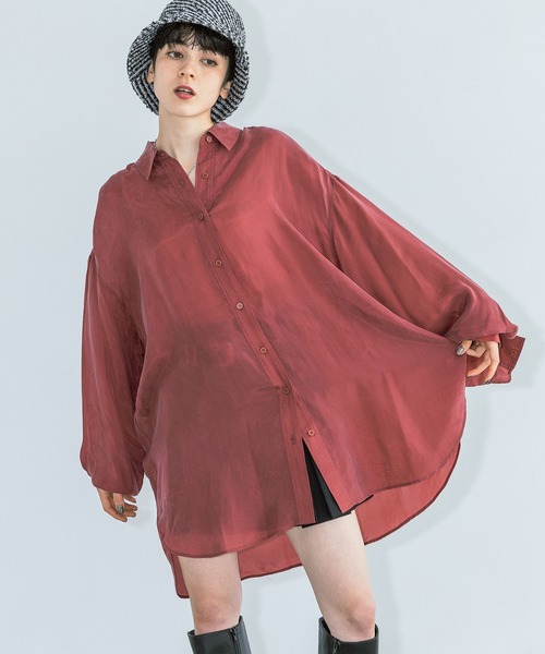 PAGEBOY（ページボーイ）の「シルキーレーヨンルーズシャツ（シャツ/ブラウス・レディース・ブラック/ボルドー/モカ/オフホワイト・FREE）」の7枚目の写真