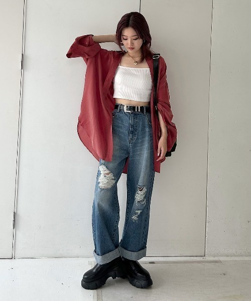 PAGEBOY（ページボーイ）の「シルキーレーヨンルーズシャツ（シャツ/ブラウス・レディース・ブラック/ボルドー/モカ/オフホワイト・FREE）」の14枚目の写真