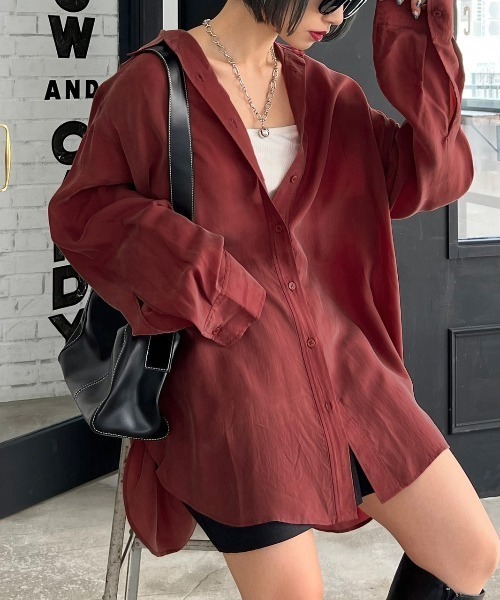 PAGEBOY（ページボーイ）の「シルキーレーヨンルーズシャツ（シャツ/ブラウス・レディース・ブラック/ボルドー/モカ/オフホワイト・FREE）」の15枚目の写真