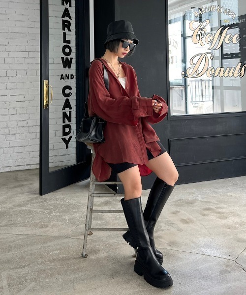 PAGEBOY（ページボーイ）の「シルキーレーヨンルーズシャツ（シャツ/ブラウス・レディース・ブラック/ボルドー/モカ/オフホワイト・FREE）」の16枚目の写真