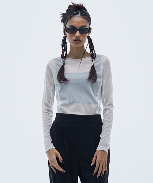 STUDIOUS(ステュディオス)の「【STUDIOUS/ステュディオス】リブパネルスキンシアートップ(Tシャツ/カットソー・レディース・ホワイト/ブラウン/ブラック/ブルー・FREE)」の5枚目の写真