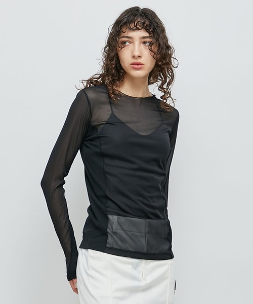 STUDIOUS(ステュディオス)の「【STUDIOUS/ステュディオス】リブパネルスキンシアートップ(Tシャツ/カットソー・レディース・ホワイト/ブラウン/ブラック/ブルー・FREE)」の3枚目の写真