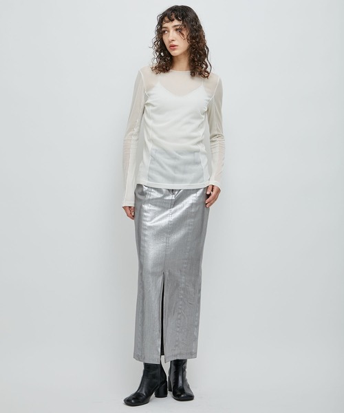 STUDIOUS(ステュディオス)の「【STUDIOUS/ステュディオス】リブパネルスキンシアートップ(Tシャツ/カットソー・レディース・ホワイト/ブラウン/ブラック/ブルー・FREE)」の20枚目の写真